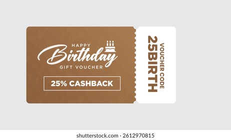 Birthday gift voucher card design. Cashback coupon promotion for birthday background vector illustration.
