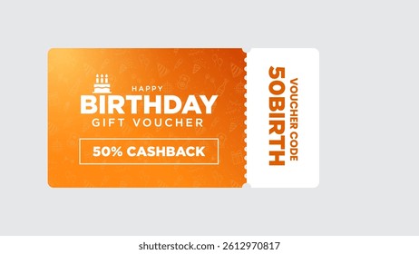 Birthday gift voucher card design. Cashback coupon promotion for birthday background vector illustration.
