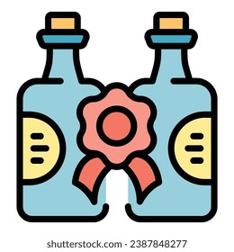 Birthday gift wine icon outline vector. Sommelier drink. Vine guide color flat