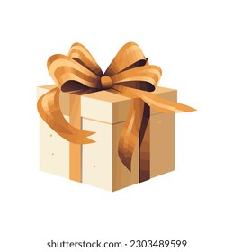 Birthday gift wrapped in shiny yellow packaging over white