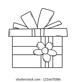 Birthday giftbox cartoon in black and white