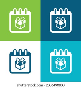 Birthday Giftbox On Reminder Calendar Page Flat four color minimal icon set