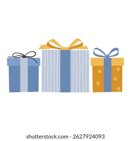Birthday gifts box cartoon. Birthday party. Invitation, sticker, greeting card