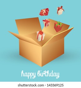 Birthday gifts coming out of box. Birthday gifts. Vector.Vector Birthday gifts illustration.