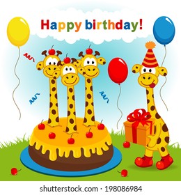 birthday giraffe - vector illustration, eps 