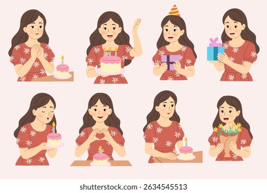 Birthday Girl Celebrating with Cake and Gifts