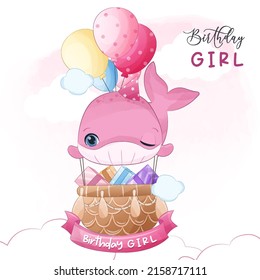 Birthday Girl, cute little whale Illustration