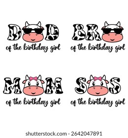 Birthday Girl Family Cow Print Typography Set