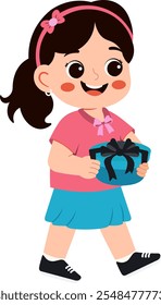 Birthday Girl Holding Gift Illustration