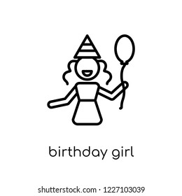 birthday girl icon. Trendy modern flat linear vector birthday girl icon on white background from thin line Birthday and Party collection, outline vector illustration