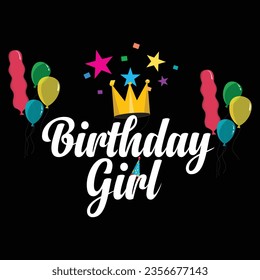 
birthday girl illustrations with patches for t-shirts and other uses