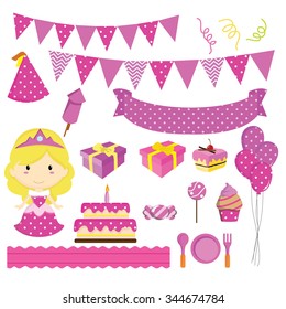 birthday girl and items for party and celebration