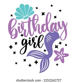 Birthday Girl Mermaid Vector Illustration