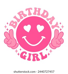 Diseño divertido de la sonrisa de la muchacha de cumpleaños con el texto ondulado estupendo para la muchacha de cumpleaños