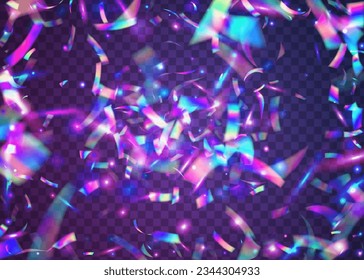Birthday Glare. Hologram Effect. Luxury Foil. Violet Shiny Confetti. Surreal Art. Kaleidoscope Background. Disco Colorful Template. Metal Prism. Pink Birthday Glare