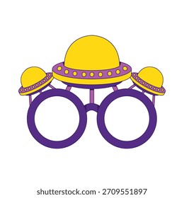 Gafas de cumpleaños Tema Alien Ship Space Icono de dibujos animados Ilustración