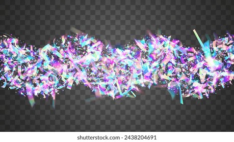 Birthday Glitter. Blue Foil Background. Glare Template. Isolated Paper. Retro Iridescent Serpentine. Hologram Ribbon. Rainbow Tinsel. Anniversary Effect. Pink Birthday Glitter