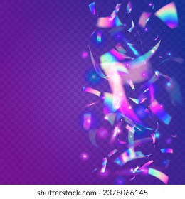 Birthday Glitter. Bright Foil. Light Tinsel. Retro Christmas Wallpaper. Laser Burst. Hologram Effect. Modern Art. Pink Disco Confetti. Purple Birthday Glitter
