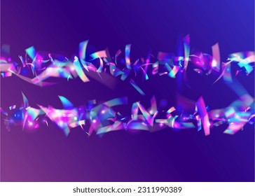 Birthday Glitter. Retro Vaporwave Illustration. Cristal Effect. Disco Flyer. Flying Foil. Holographic Confetti. Purple Blur Glare. Modern Art. Pink Birthday Glitter