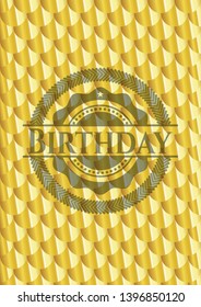 Birthday gold emblem or badge. Scales pattern. Vector Illustration. Detailed.