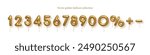 Birthday golden balloon numbers isolated on white background. Set of gold yellow isolated numbers. Bright metallic 3D realistic vector design elements for anniversary, celebration, party, sale.