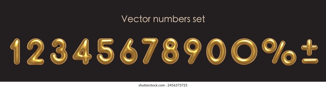 Birthday golden balloon numbers isolated on black background. Set of gold yellow isolated numbers. Bright metallic 3D realistic vector design elements for anniversary, celebration, party, sale.