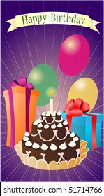 Birthday greeting with balloons and presents