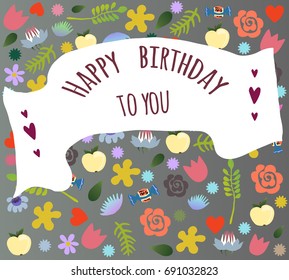 Birthday greeting card. Background of assorted different festive elements vector.