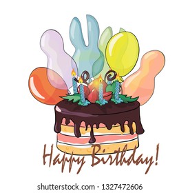 Birthday greeting card with balloons, vector illustration.