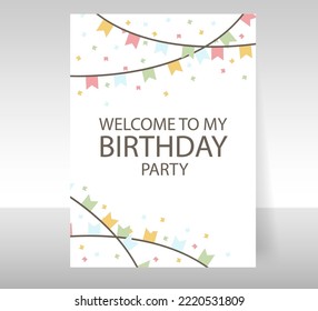 Birthday greeting card with beautiful and bright flags. Vector