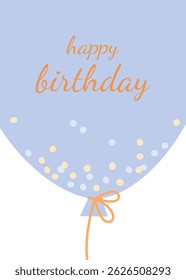 Birthday greeting card with blue balloon. Vector illustration for greeting card, poster, poster.