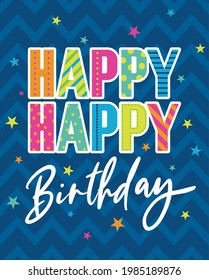 birthday greeting card with blue chevron pattern design