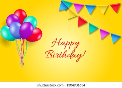 Birthday greeting card with bunting flags and balloons. Vector EPS10