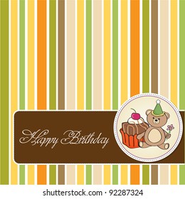 birthday greeting card with cake and teddy bear