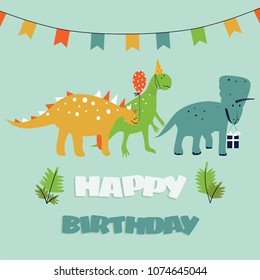 Birthday Greeting Card Cartoon Dinosaurs Party Stock Vector (Royalty ...