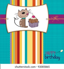  birthday greeting card with a cat waiting to eat a cake