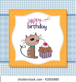  birthday greeting card with a cat waiting to eat a cake