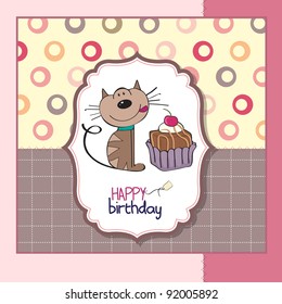  birthday greeting card with a cat waiting to eat a cake