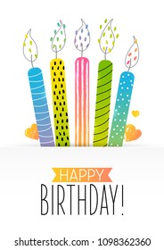 Birthday greeting card with color cake candles