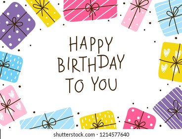 Birthday greeting card with color gift boxes