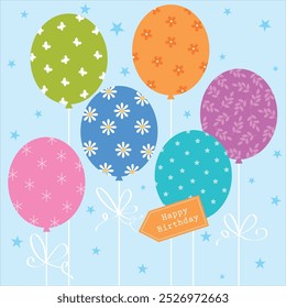 birthday greeting card with colorful balloon design