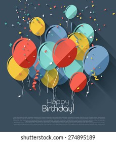 Birthday greeting card with colorful balloons - flat design style