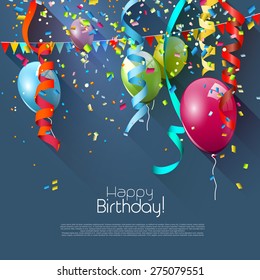 Birthday greeting card with colorful balloons and place for your text 