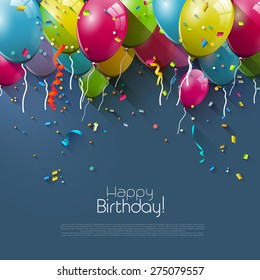 Birthday greeting card with colorful balloons and place for your text 