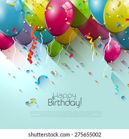 Birthday greeting card with colorful balloons and place for your text 