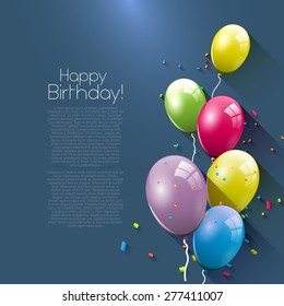 Birthday greeting card with colorful balloons and place for your text 