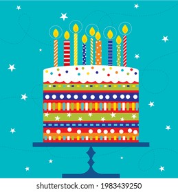 birthday greeting card with colorful birthday cake design