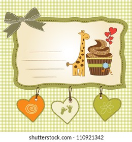 birthday greeting card with cupcake and giraffe