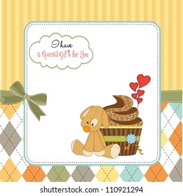 birthday greeting card with cupcake and puppy toy
