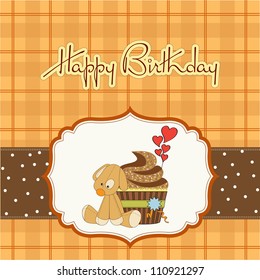 birthday greeting card with cupcake and puppy toy
